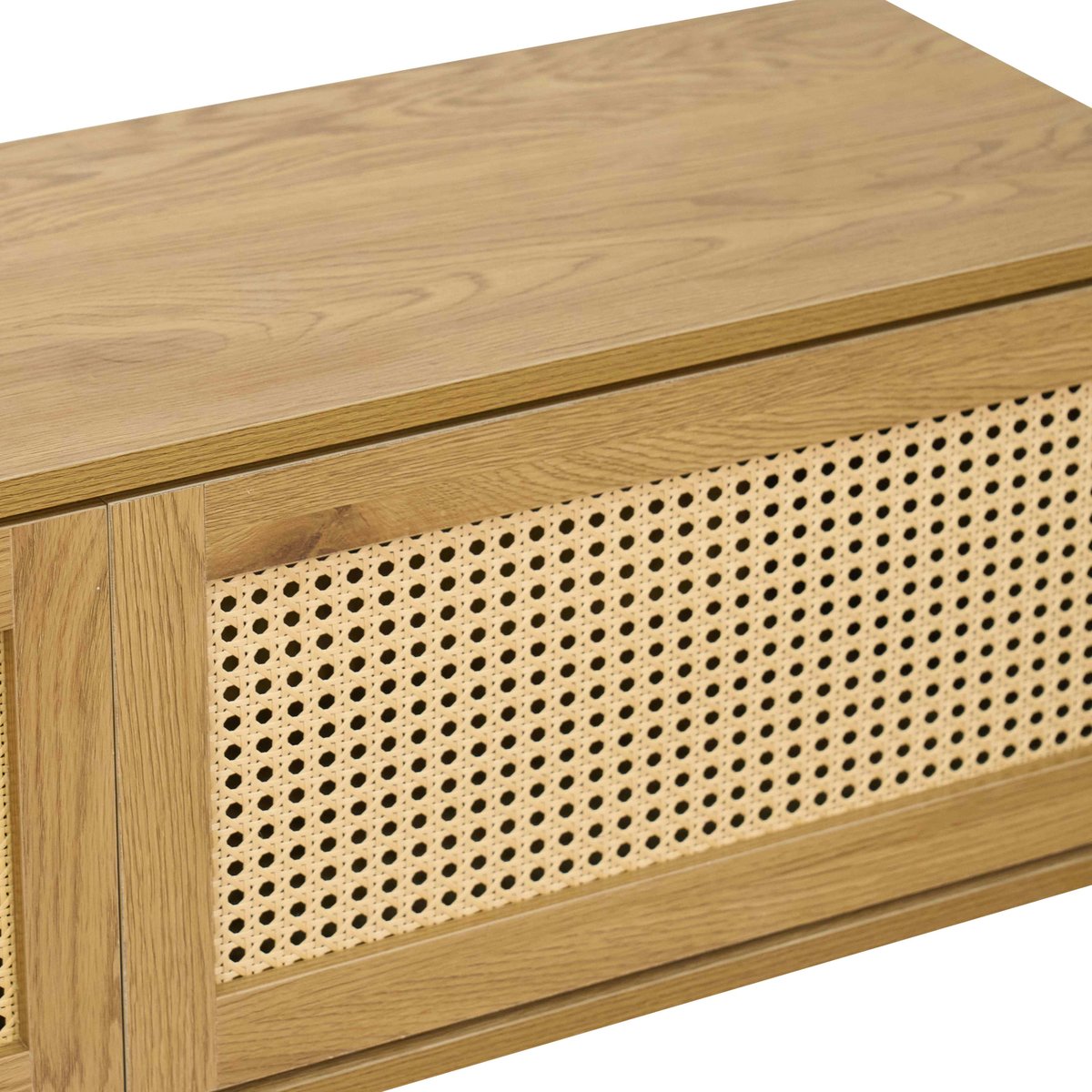 Meuble TV suspendu effet bois clair 160 cm style bohème, JENNY bois clair, OVIALA