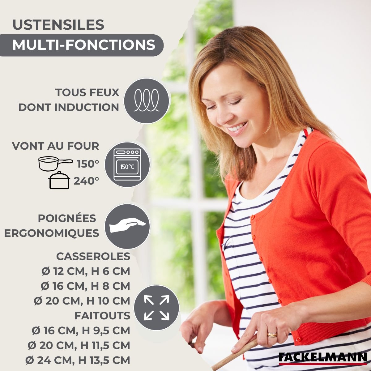 3 faitouts 16/20/24cm + 3 casseroles 12/16/20cm BRILLANT inox|noir, FACKELMANN