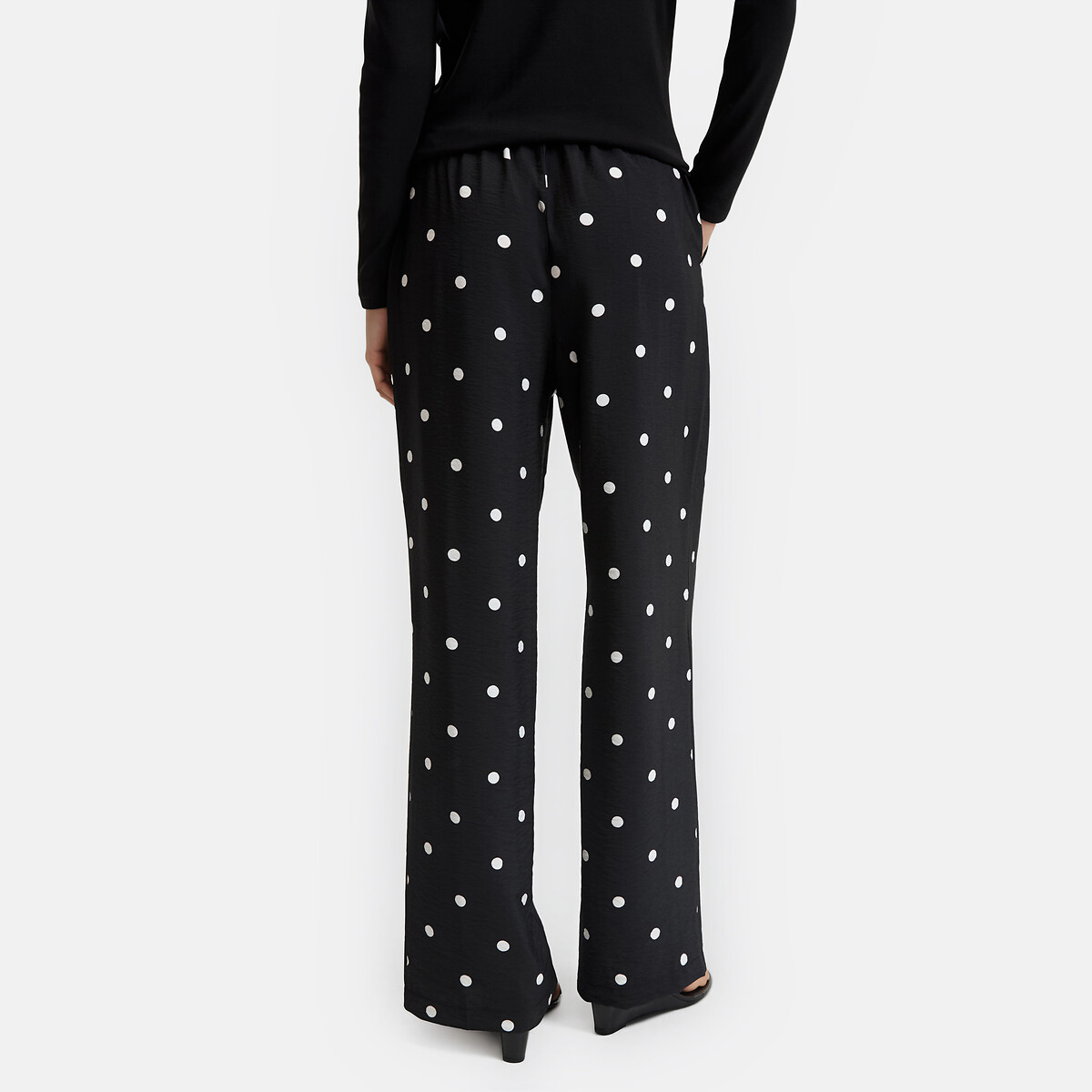 Polka Dot High Waist Wide Leg Loose Fit Trousers polka dot print/black background, LA REDOUTE COLLECTIONS