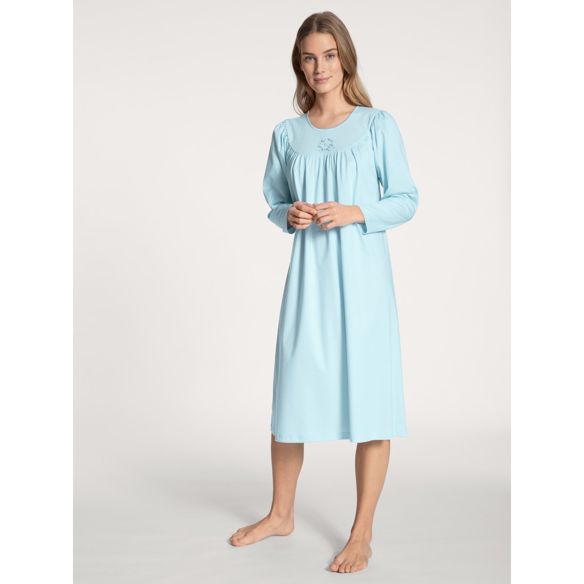 Chemise de nuit, longueur 110 cm manches longues Coton SOFT COTTON bleu clair, CALIDA