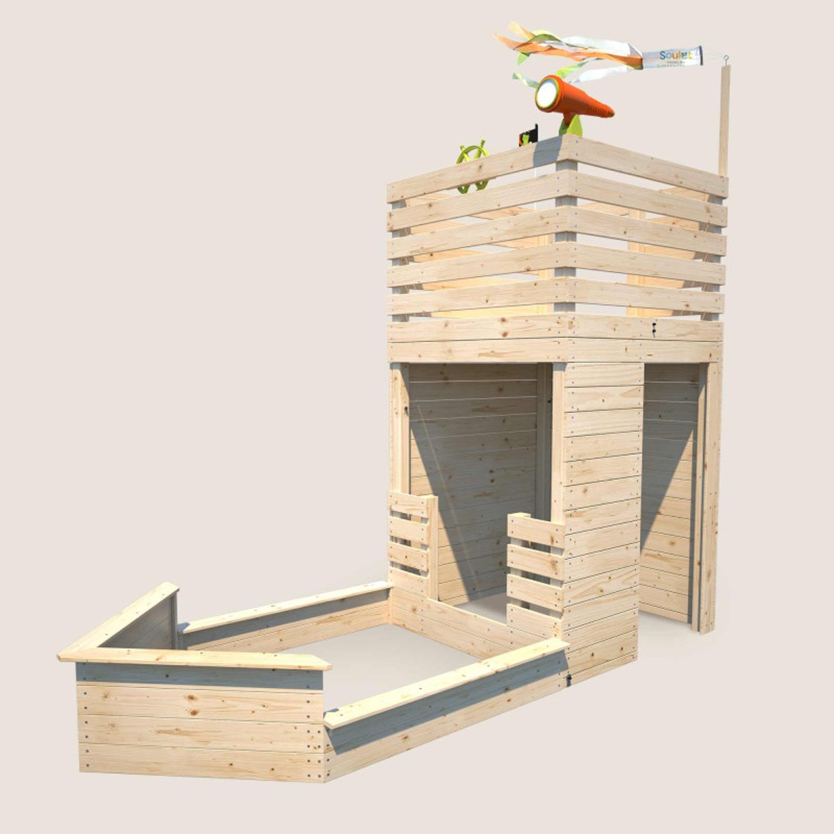 Cabane bateau en bois extérieur avec bac à sable PIRATE marron, SOULET