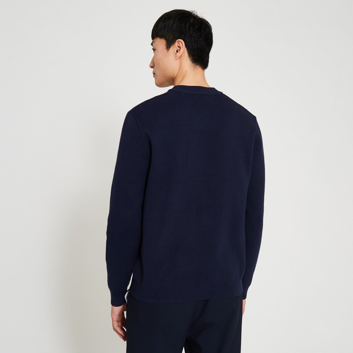 Pull col rond en laine, Oekotex marine, MONOPRIX