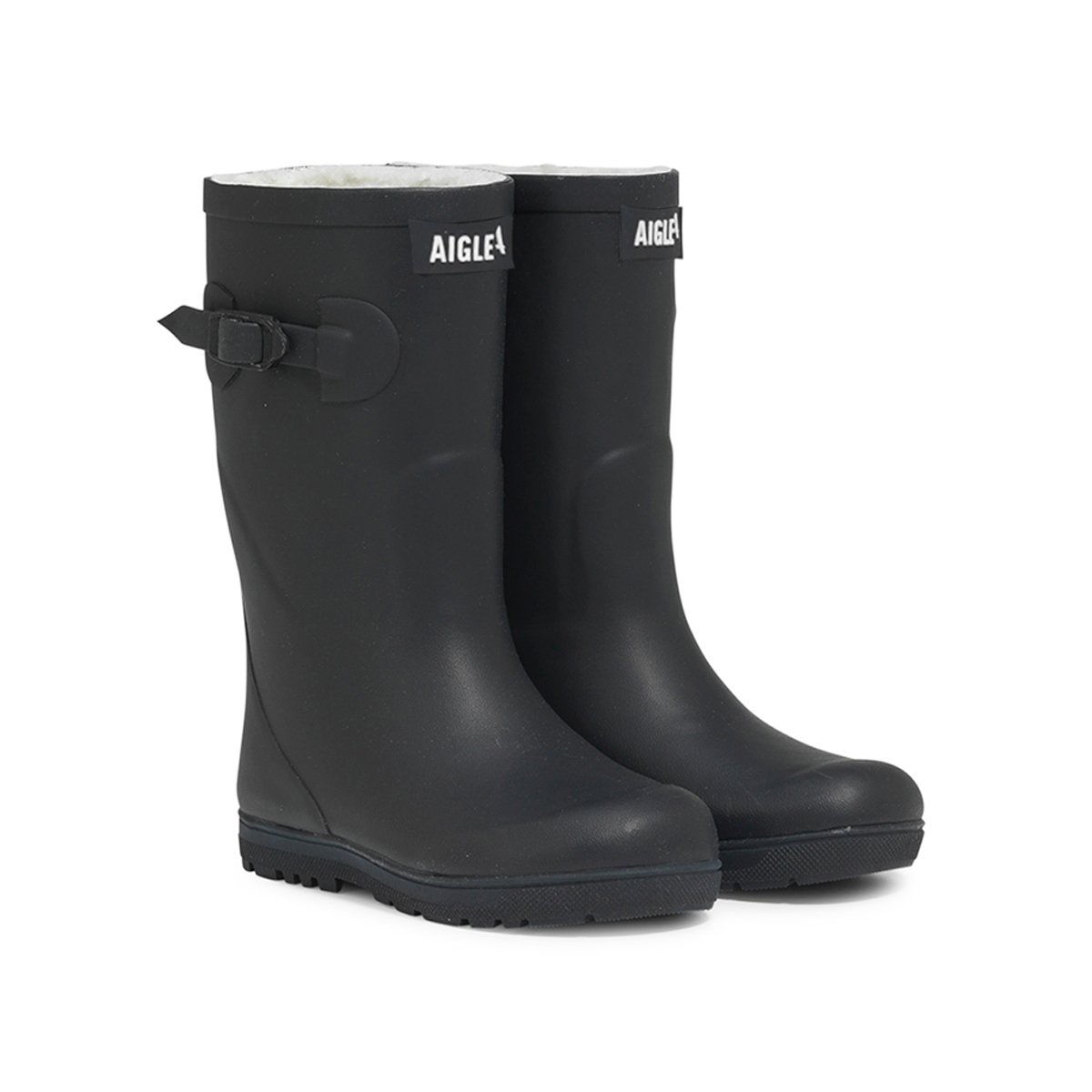 Botte de pluie fourrée à semelle crantée WOODY-POP FUR UNISEX bleu marine, AIGLE