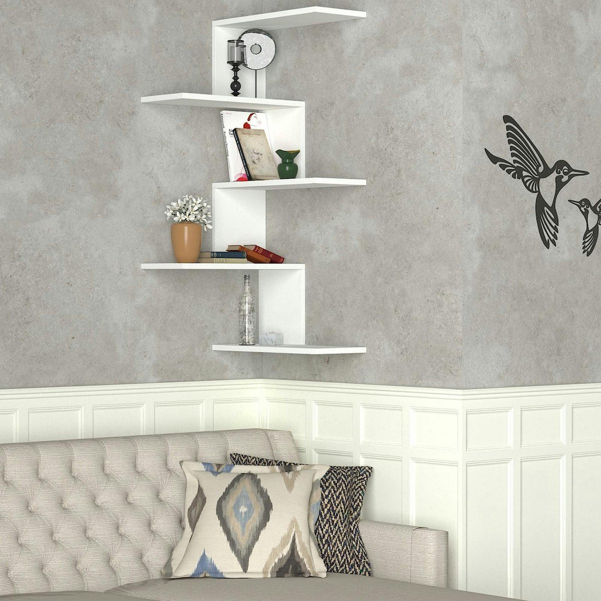 Etagère murale d'angle 5 plateaux MARFA blanc, PIER IMPORT