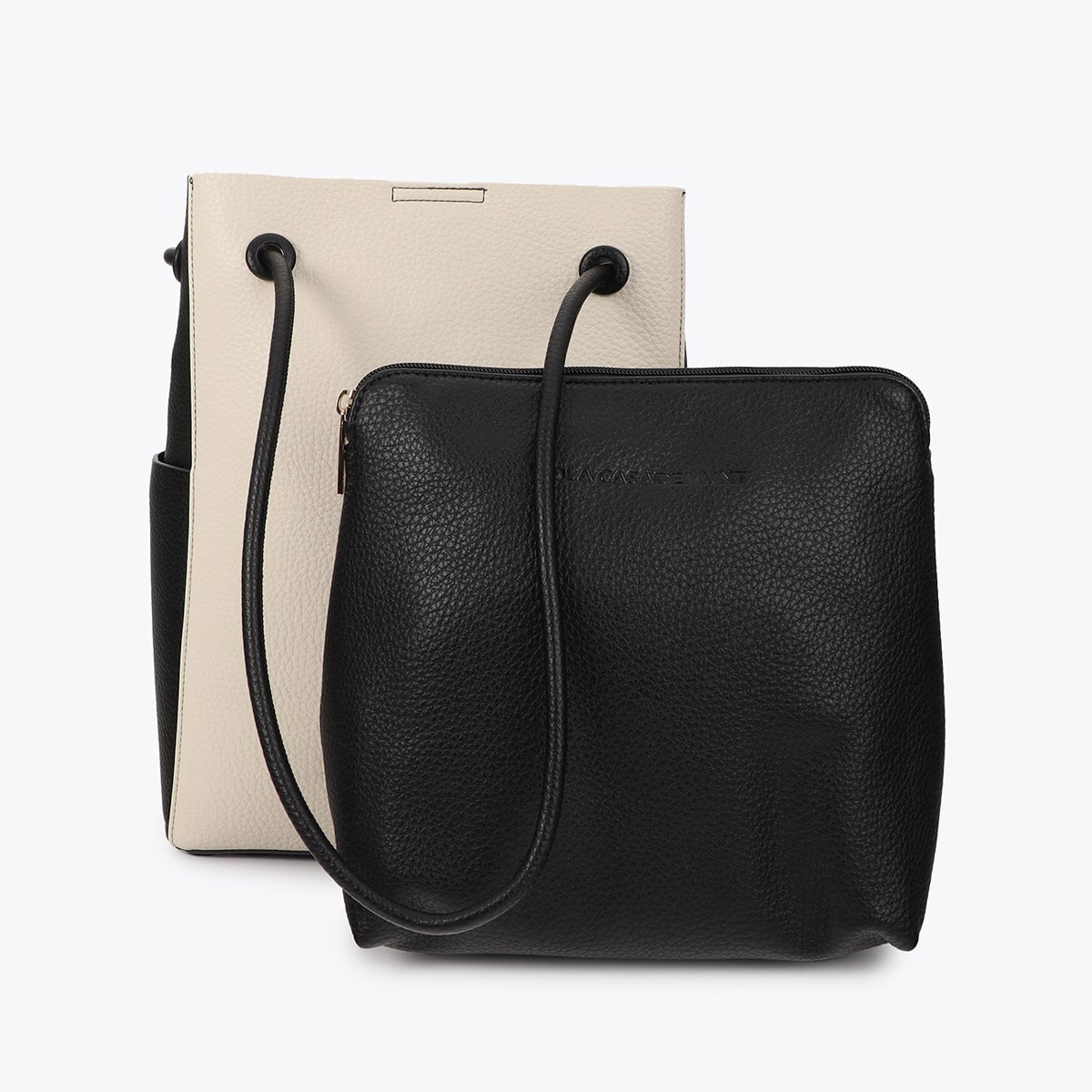 Sac seau bicolore à anses cordons ecru, LOLA CASADEMUNT