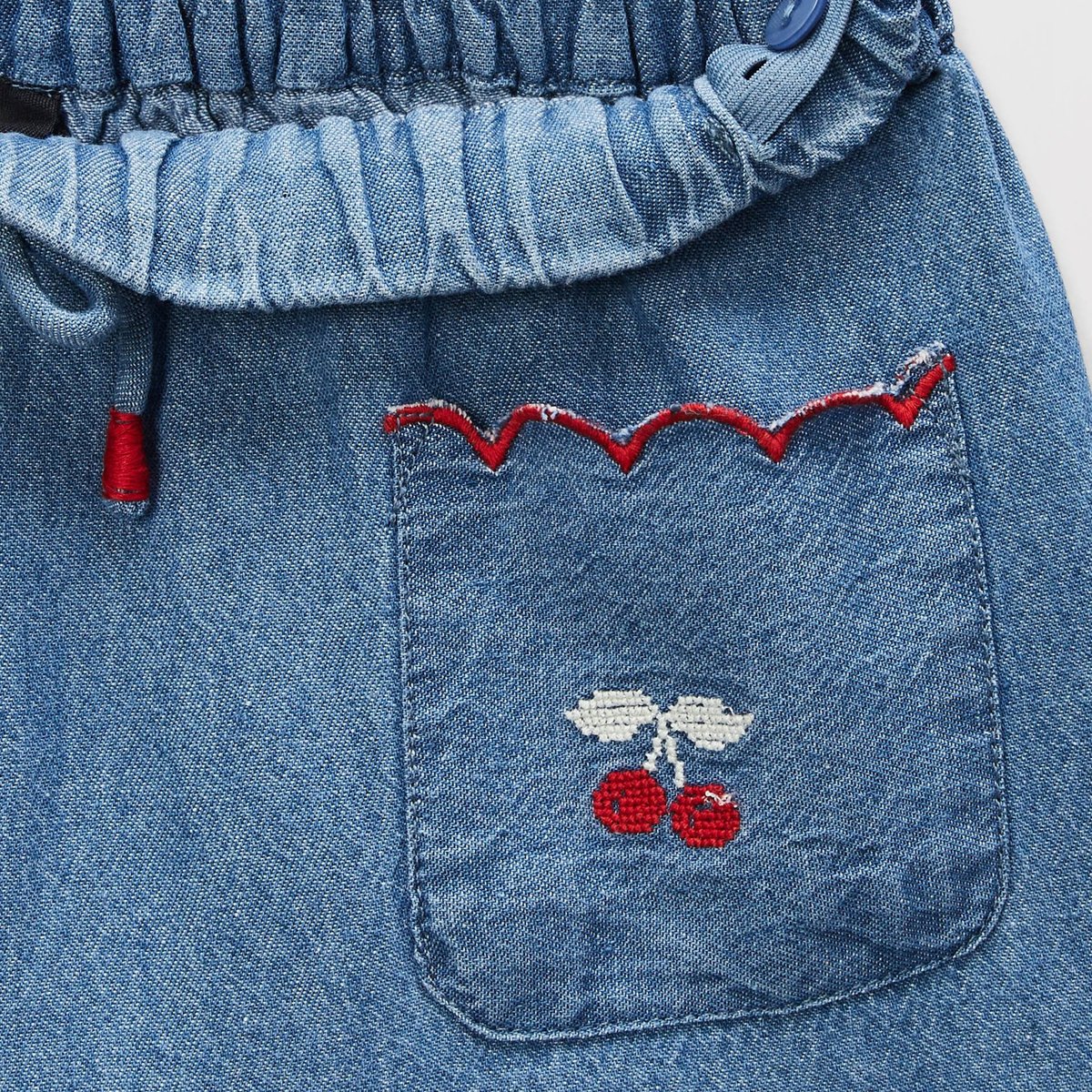 Short en denim broderies cerises stone denim, MONOPRIX