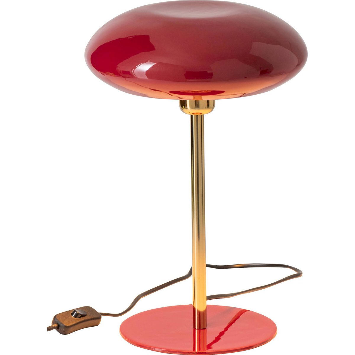 Lampe de table ronde en métal laqué rouge laqué et doré, RECOLLECTION