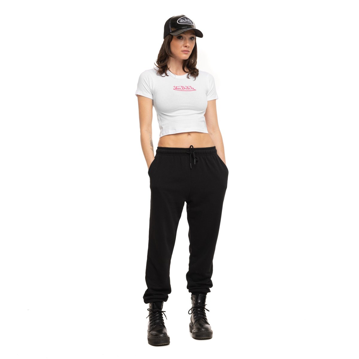 Crop top coton RUD blanc/rose, VON DUTCH