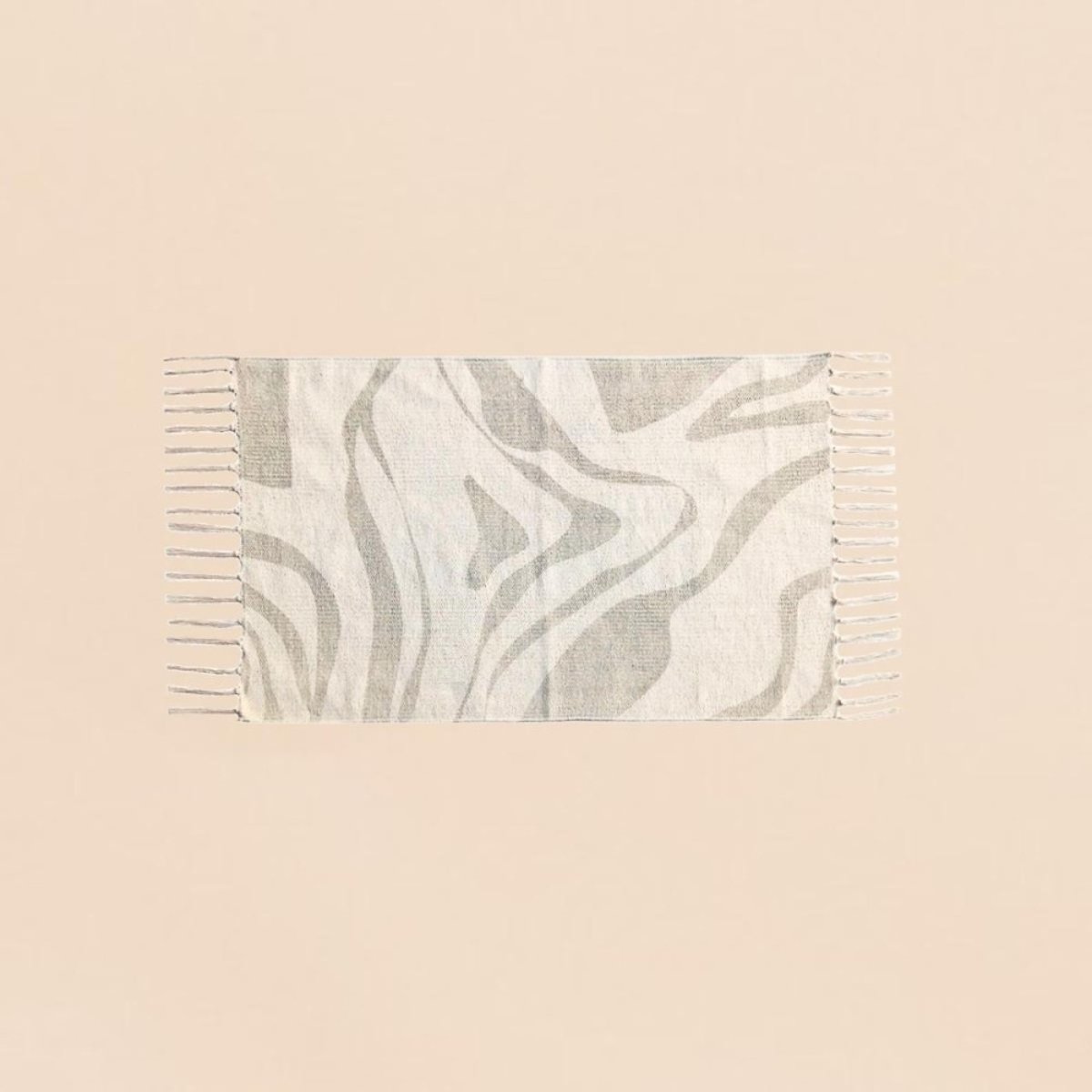 Tapis coton imprimé à franges 60x90cm beige, ORNAMI