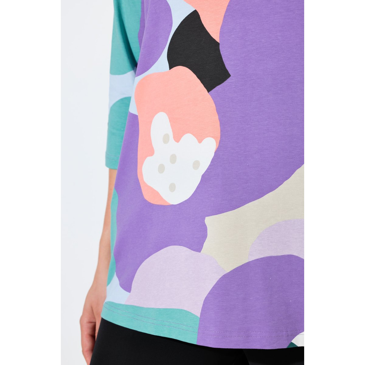 T-shirt col tunisien et manches 3/4 violet, ULLA POPKEN