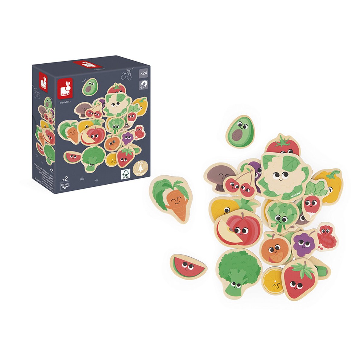 Magnets En Bois Fruits Et Légumes 24 Pcs couleur unique, JANOD