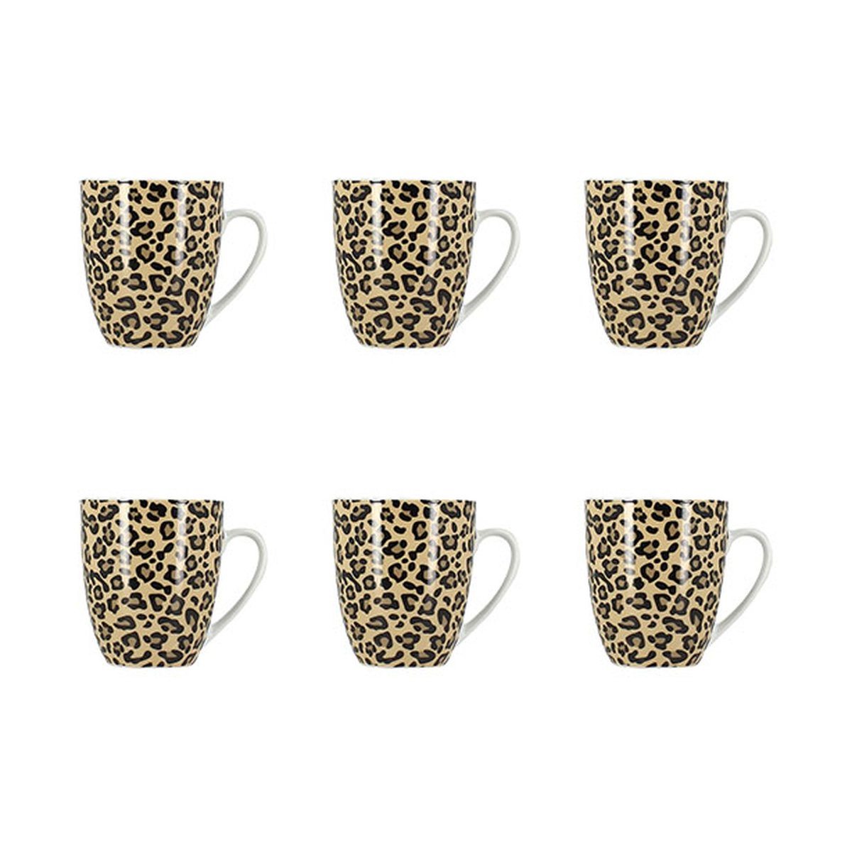 Lot de 6 mugs 35cl en porcelaine, LEOPARD beige, NOVASTYL