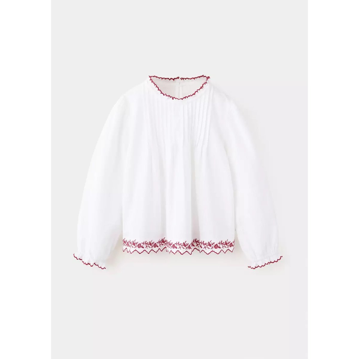 Blouse coton détails brodés festonnées blanc, MANGO BABY