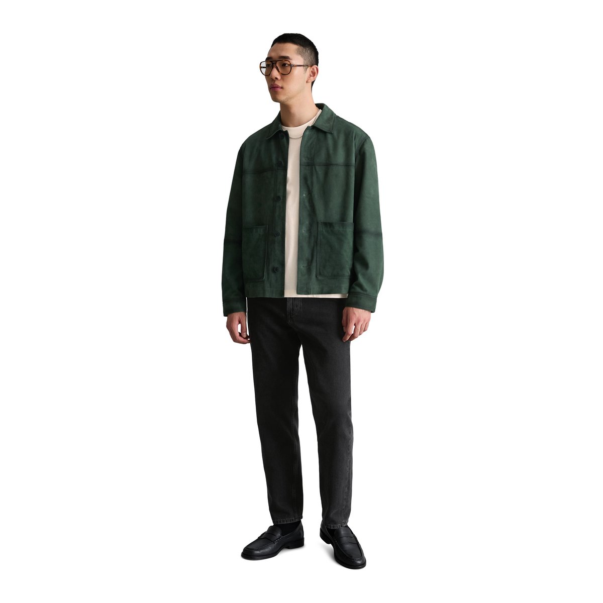 Veste en cuir régulière en cuir de chèvre souple vert foncé, MARC O’POLO DENIM
