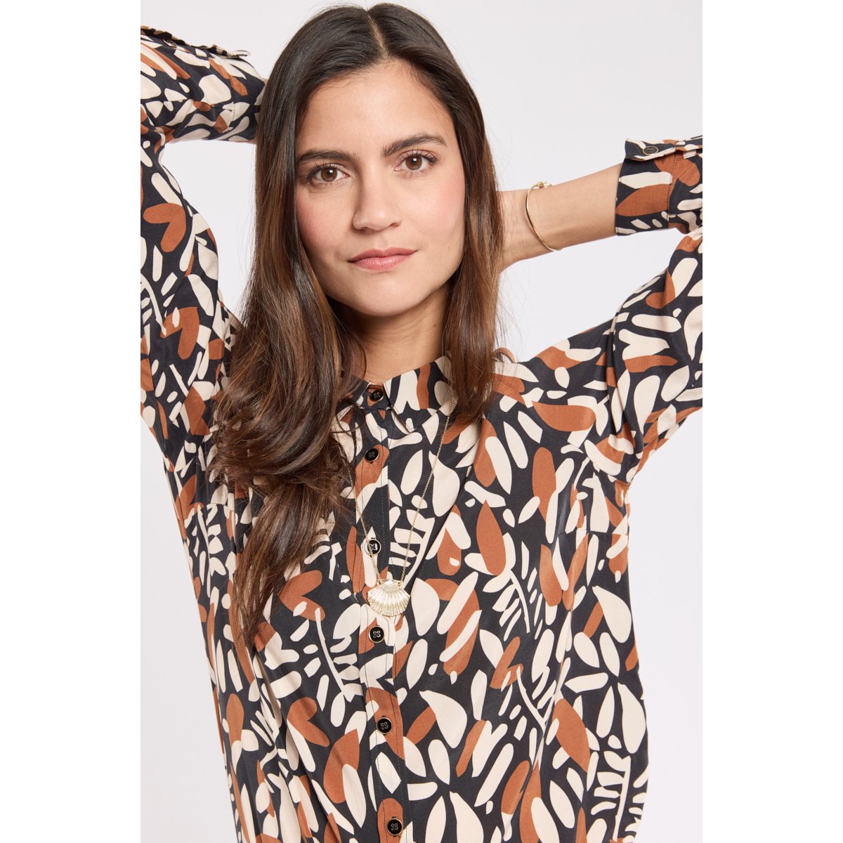 Chemise imprimée en cupro imprimé feuilles découpées, ARMOR-LUX