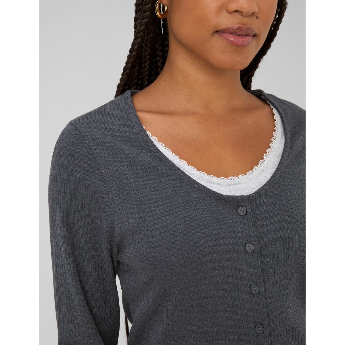 T-shirt manches longues superposé gris anthracite, BZB