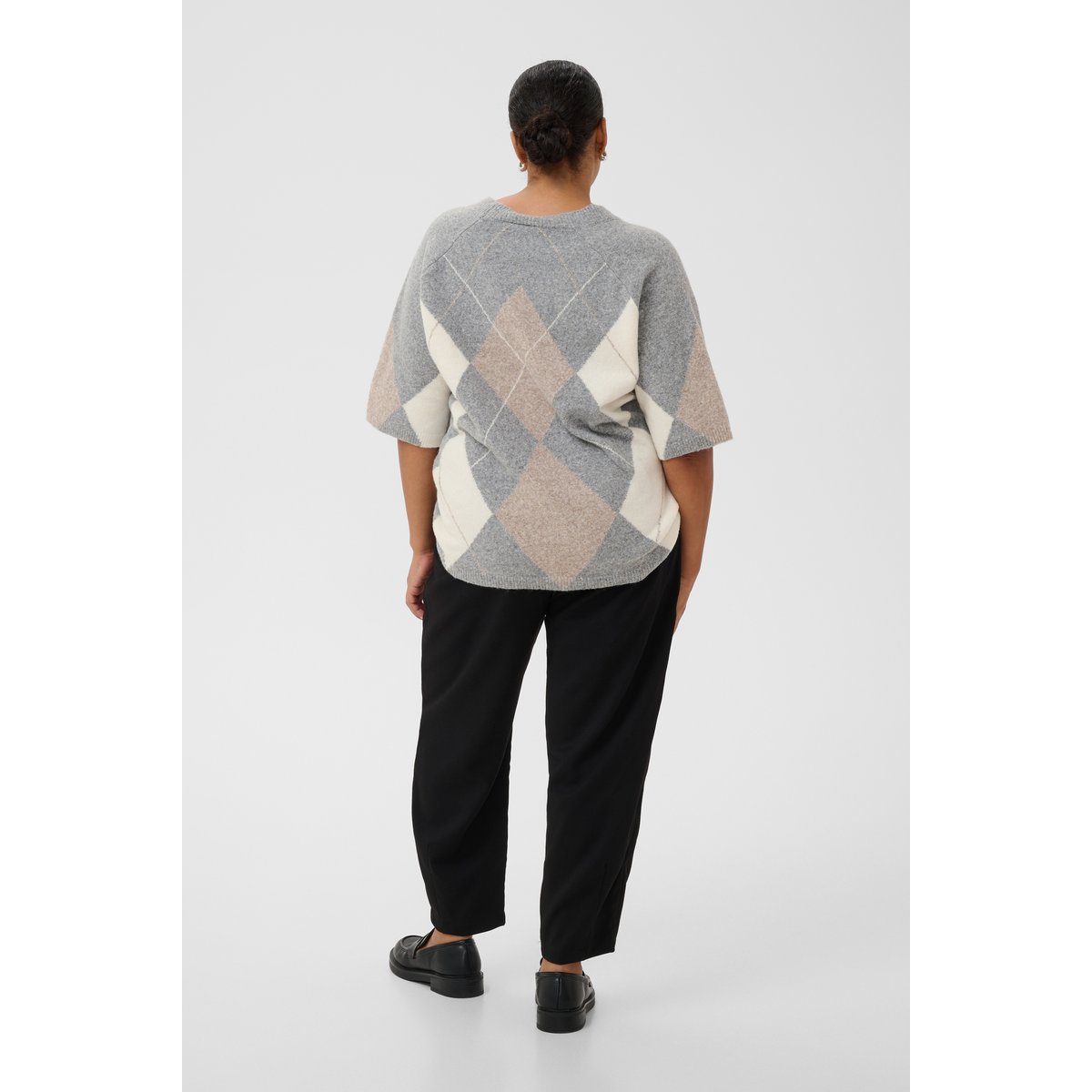 Pullover tricoté gris grey m./chalk/beige argyle, KAFFE CURVE