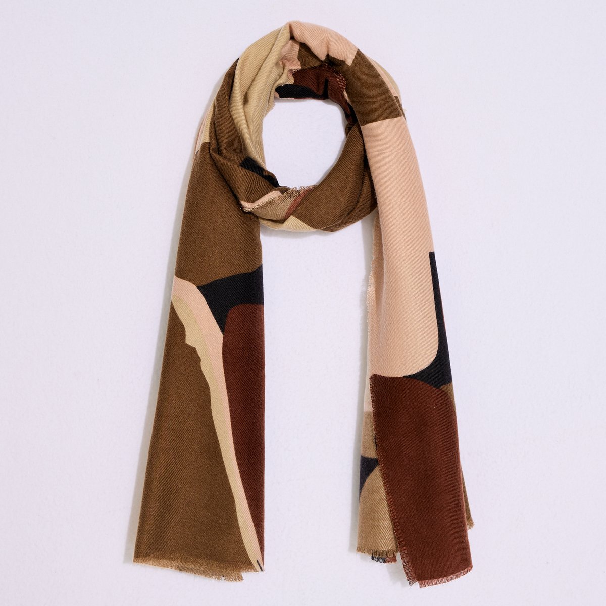 Écharpe imprimé abstrait marron camel, GRAIN DE MALICE