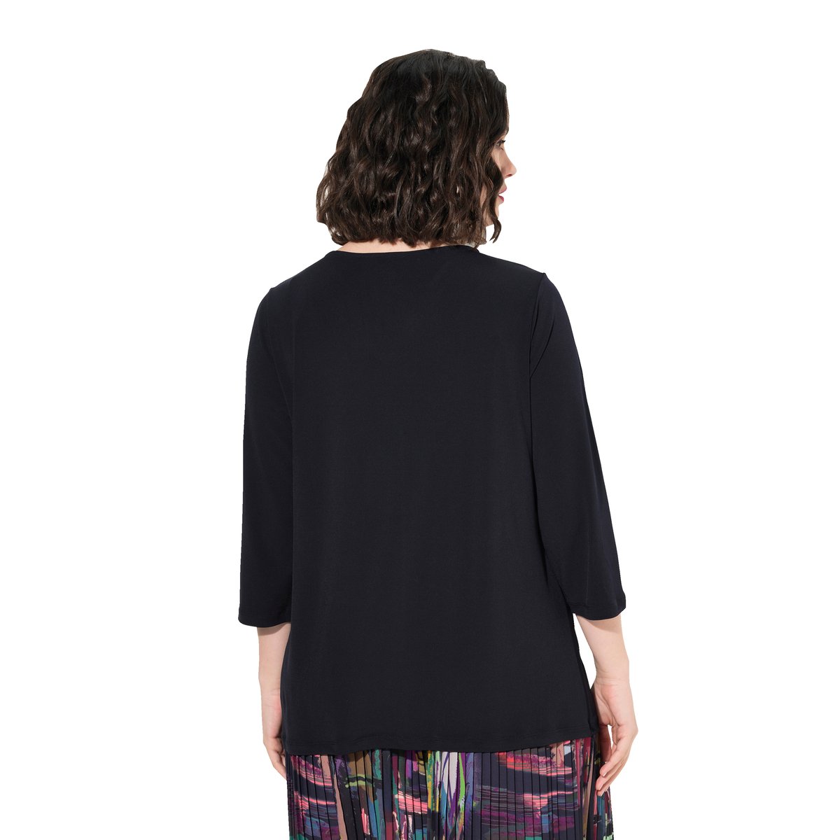 T-shirt avec décolleté drapé et manches 3/4. marine, ULLA POPKEN