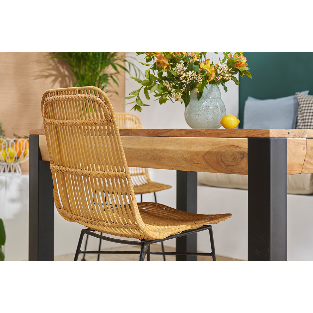 Chaises design en rotin pieds métal (lot de 2) MALACCA marron, MILIBOO