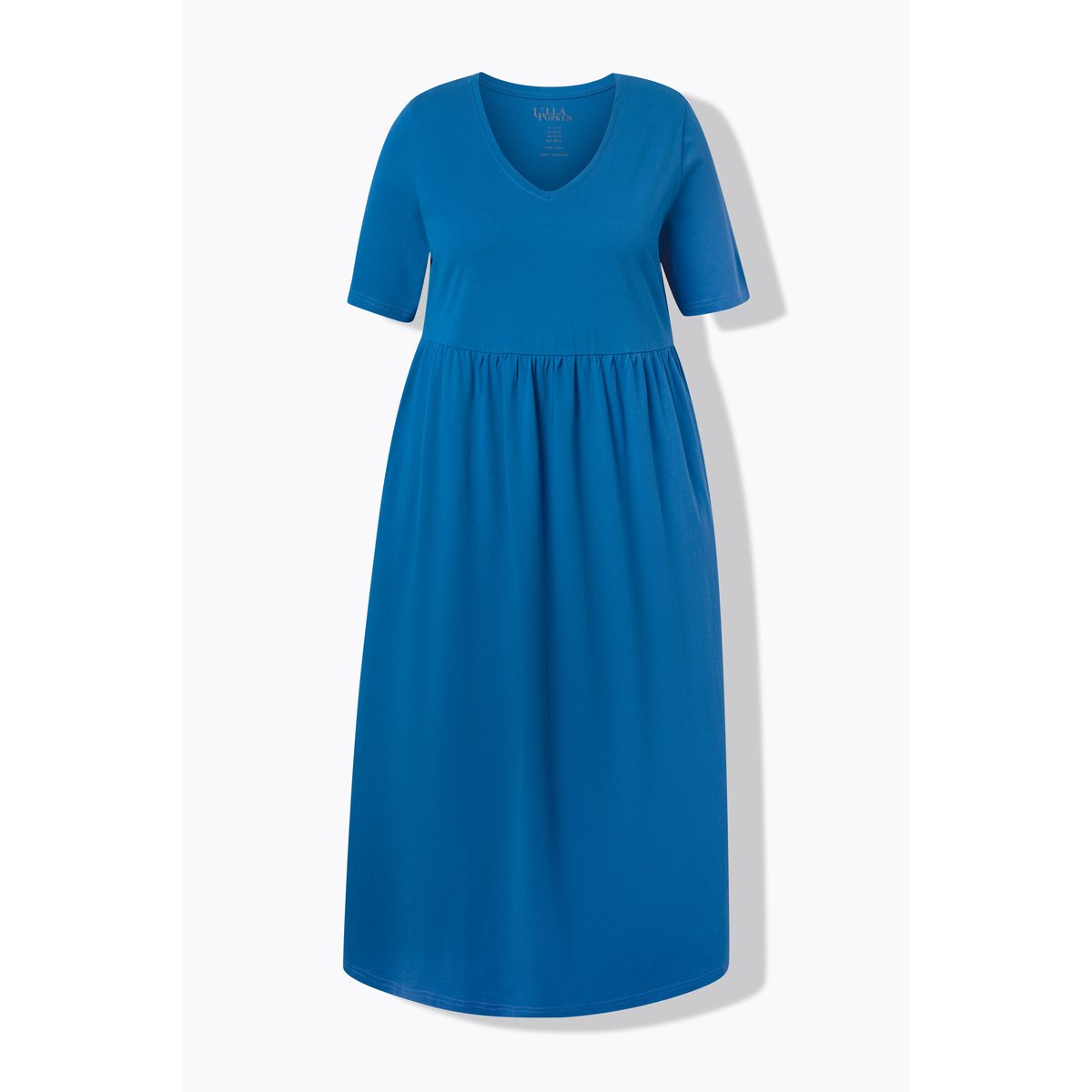Robe maxi, coupe évasée. Décolleté V pétrol, ULLA POPKEN