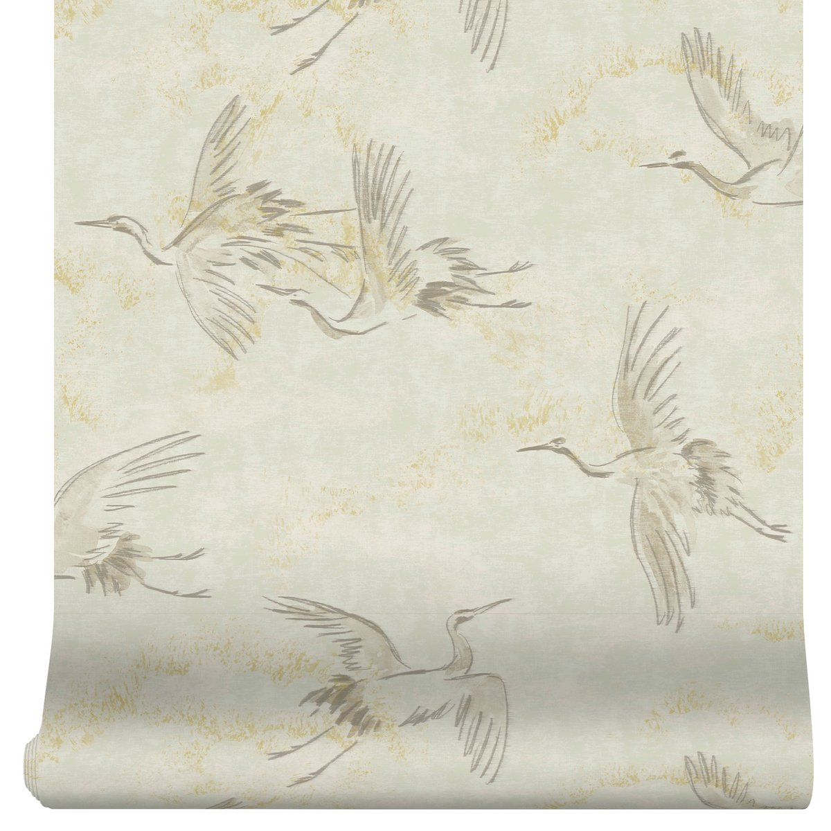 Papier peint Grues vol de jour gris, ART FOR THE HOME