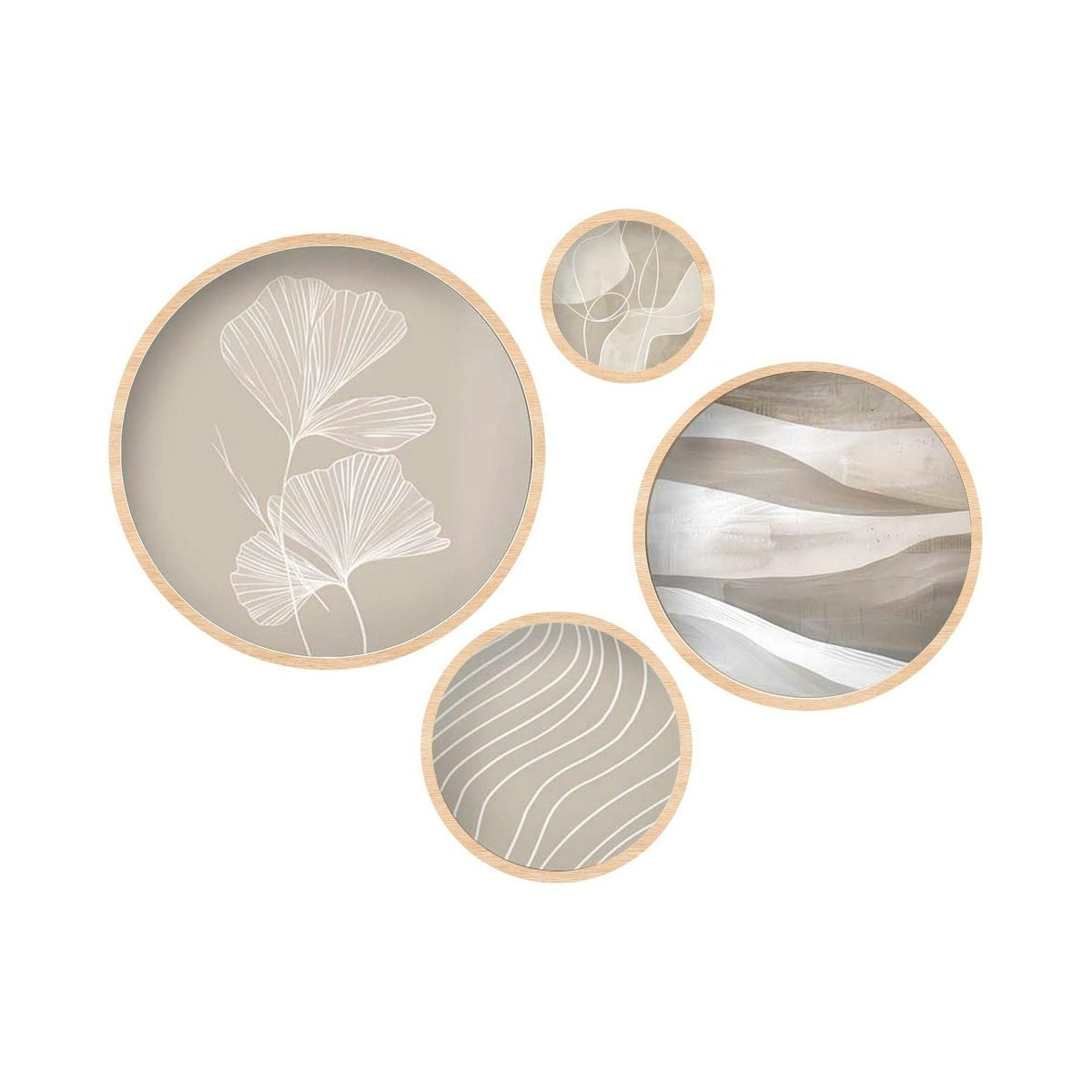 Tableau rond zen beige et bois – nature abstraite (set de 4) beige, PIER IMPORT