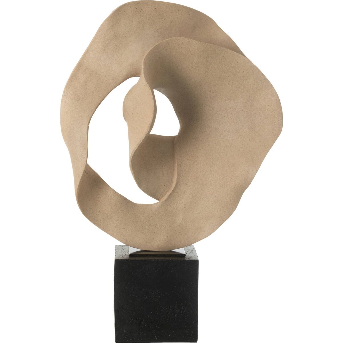 Sculpture abstraite en résine forme organique sur socle beige sable sur socle noir, RECOLLECTION