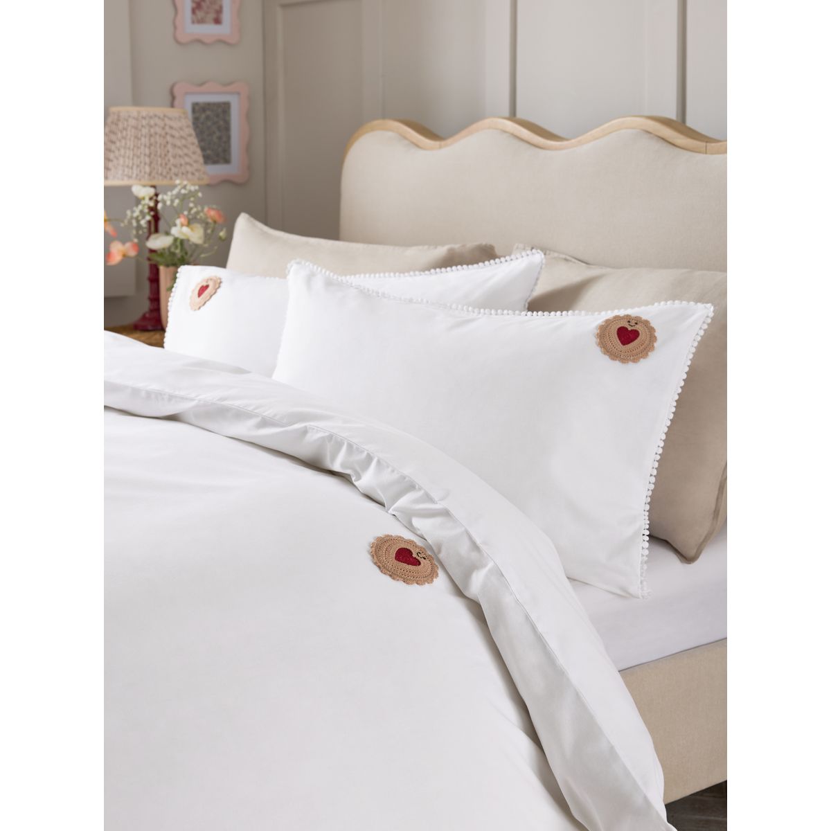 Housse de couette et taie en crochet blanc, NEXT