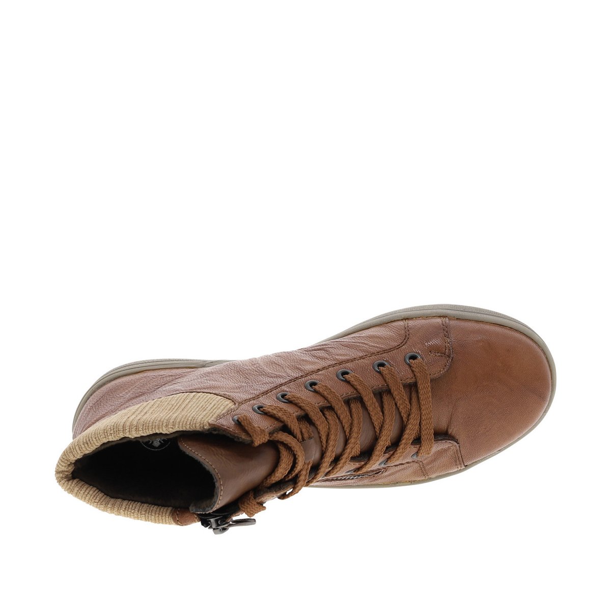 Bottines en cuir cognac à talon plat avec des lacets et un zip latéral cognac, RIEKER