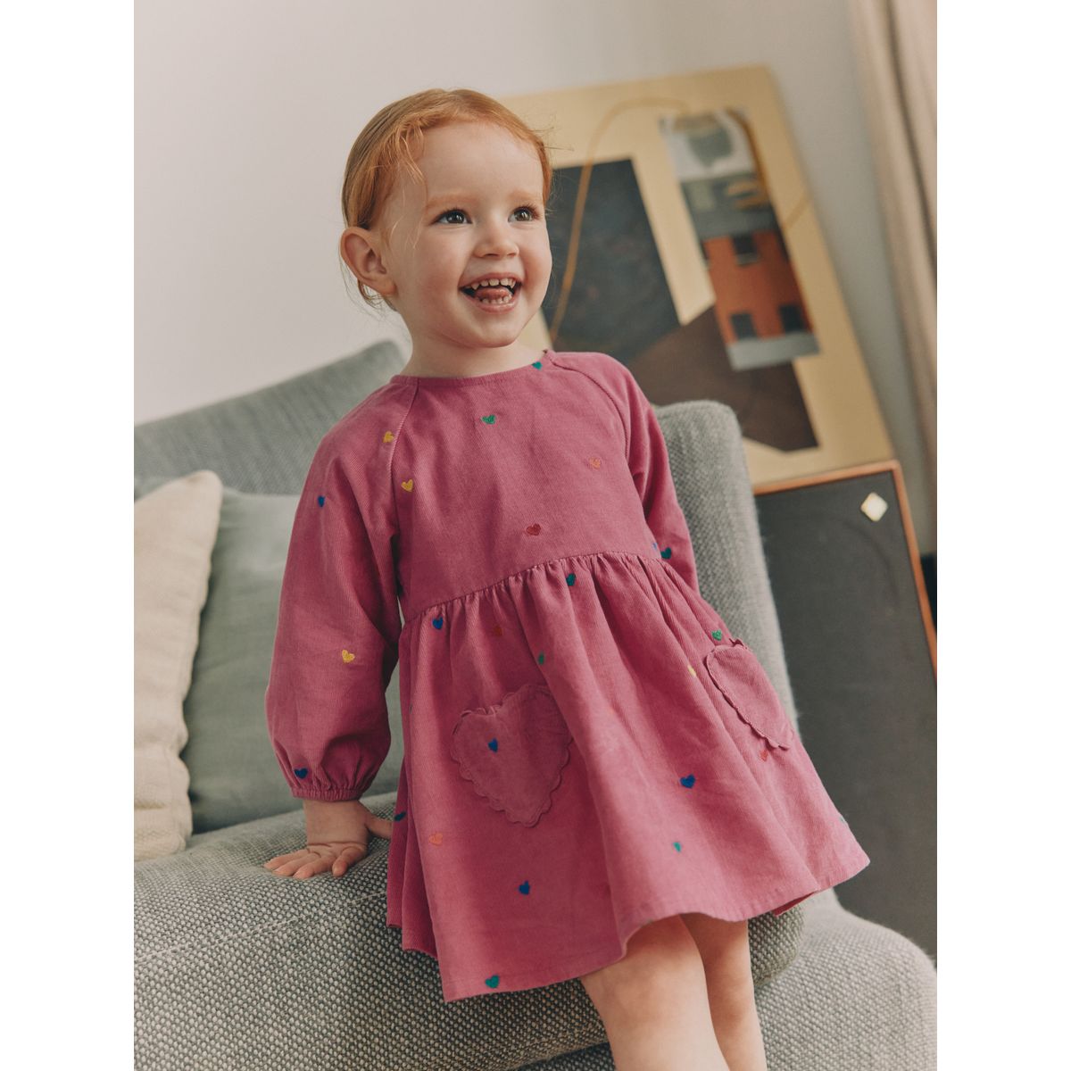 Robe en velours côtelé à manches longues rose magenta, NEXT