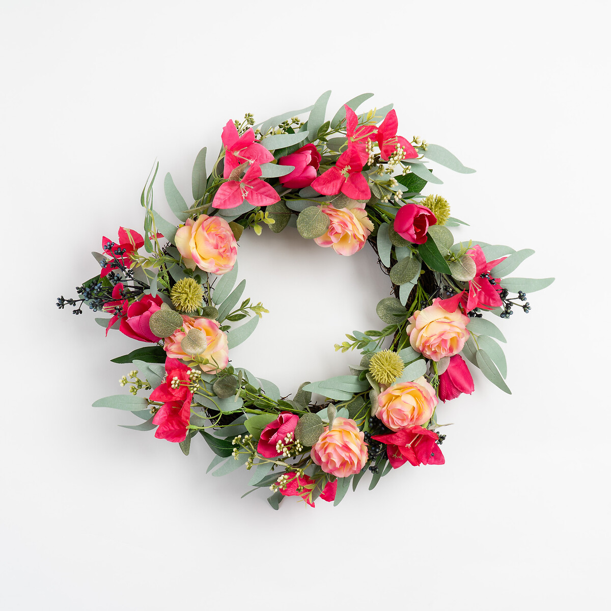 45cm Bougainvillea & Eucalyptus Wreath pink, SO'HOME