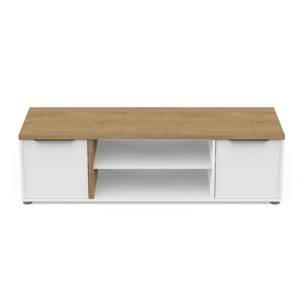 Meuble TV 2 portes et 2 niches décor chêne et blanc L135 cm - ACCESS bois clair, CALICOSY