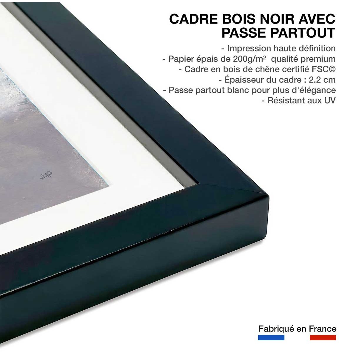 Affiche Marée du soir affiche + cadre en bois - noir, HEXOA