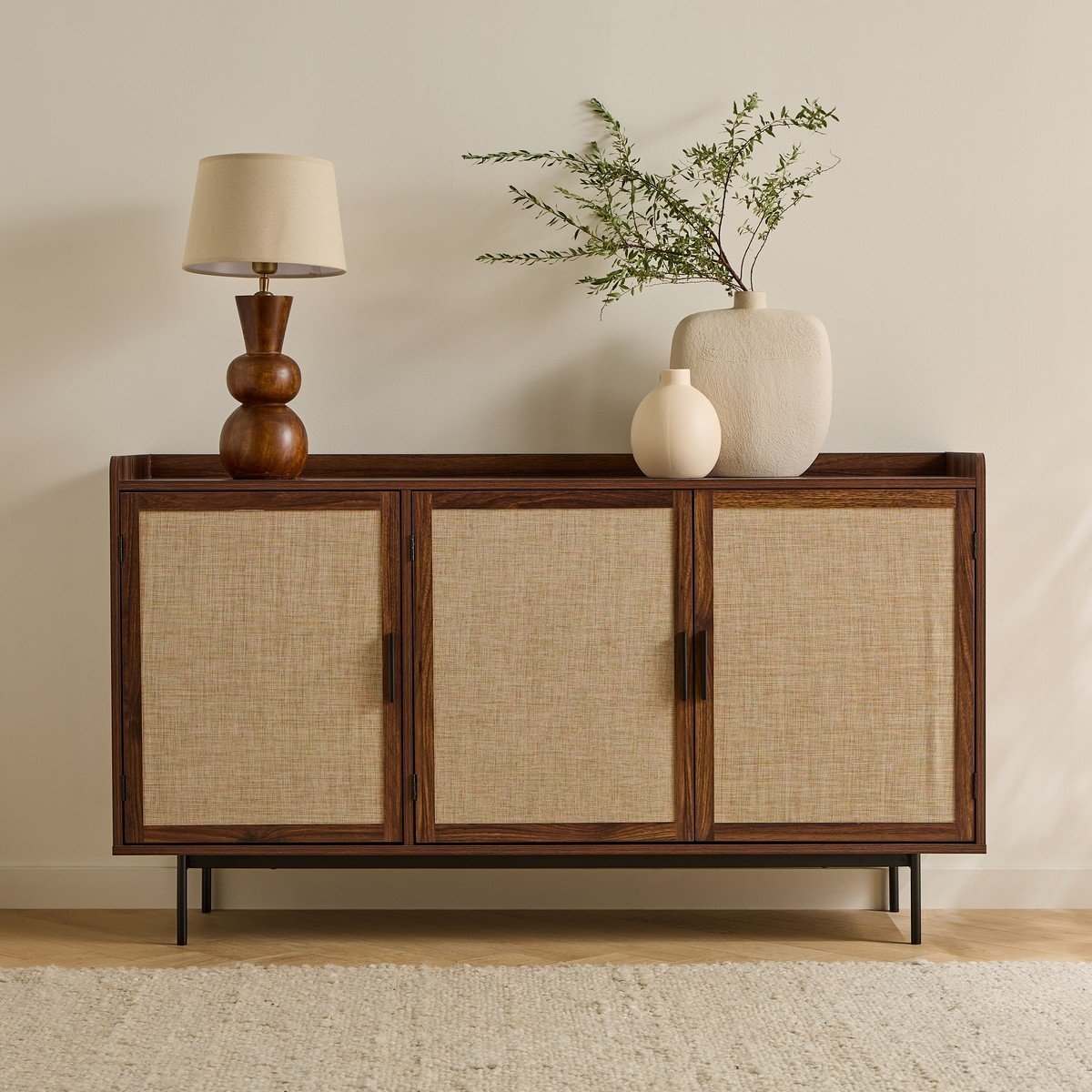 Buffet 3 portes décor noyer JETSON bois foncé, CALICOSY