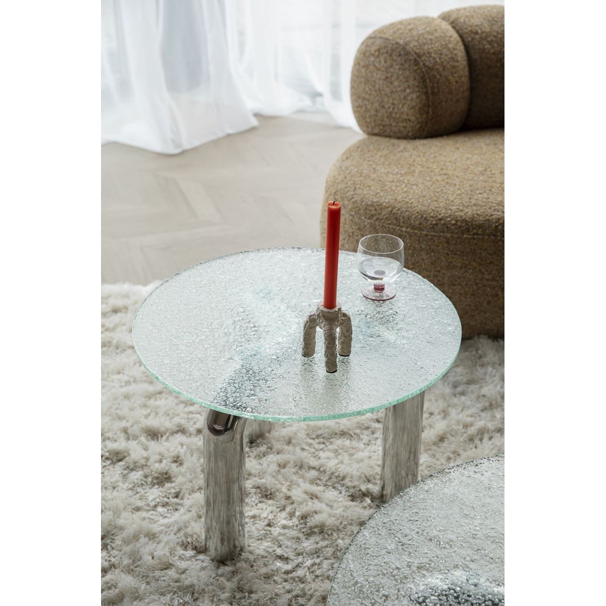 Table basse design ronde en métal, L.60 , MARLY chrome, DUTCHBONE