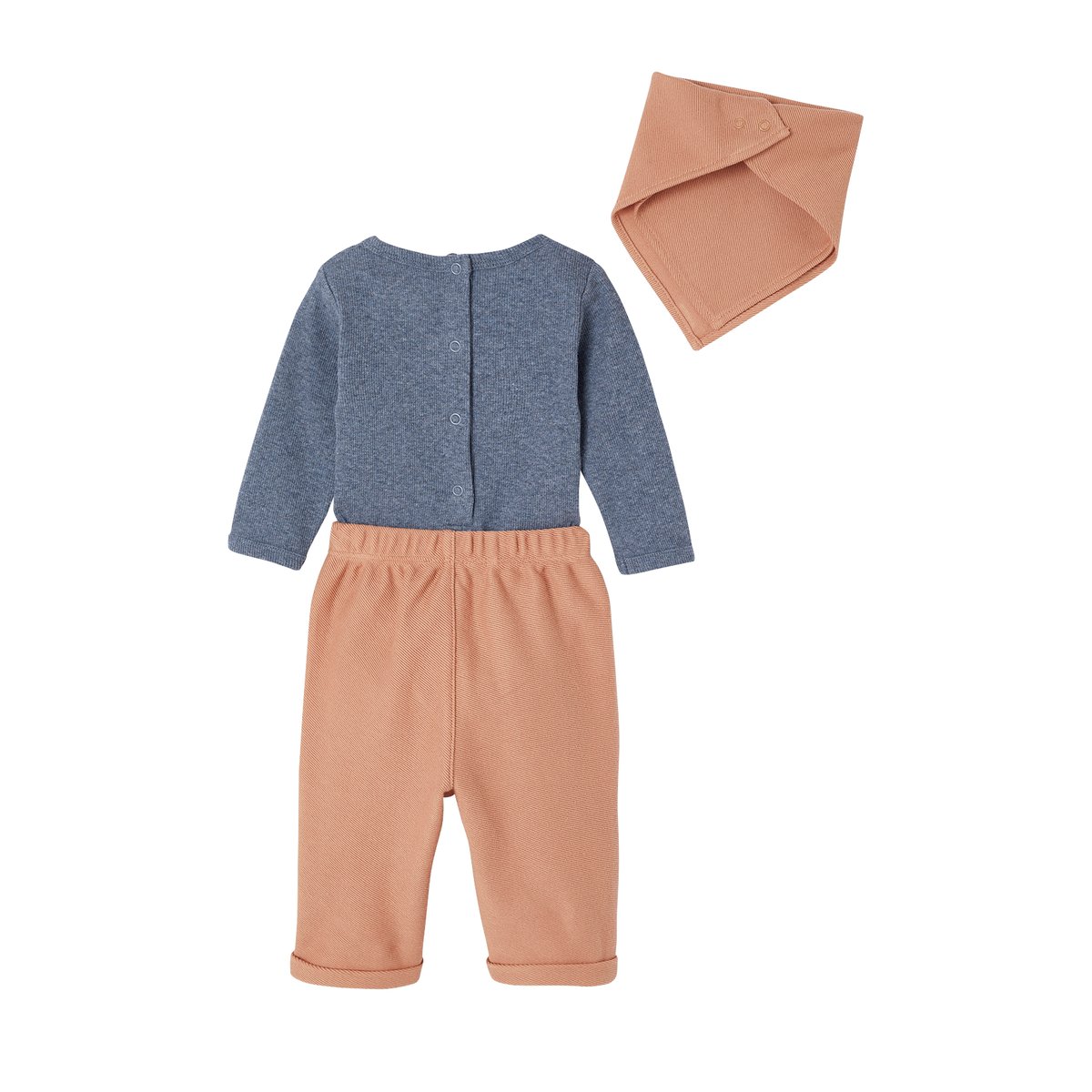 Ensemble 3 pièces naissance body + pantalon + foulard camel, VERTBAUDET