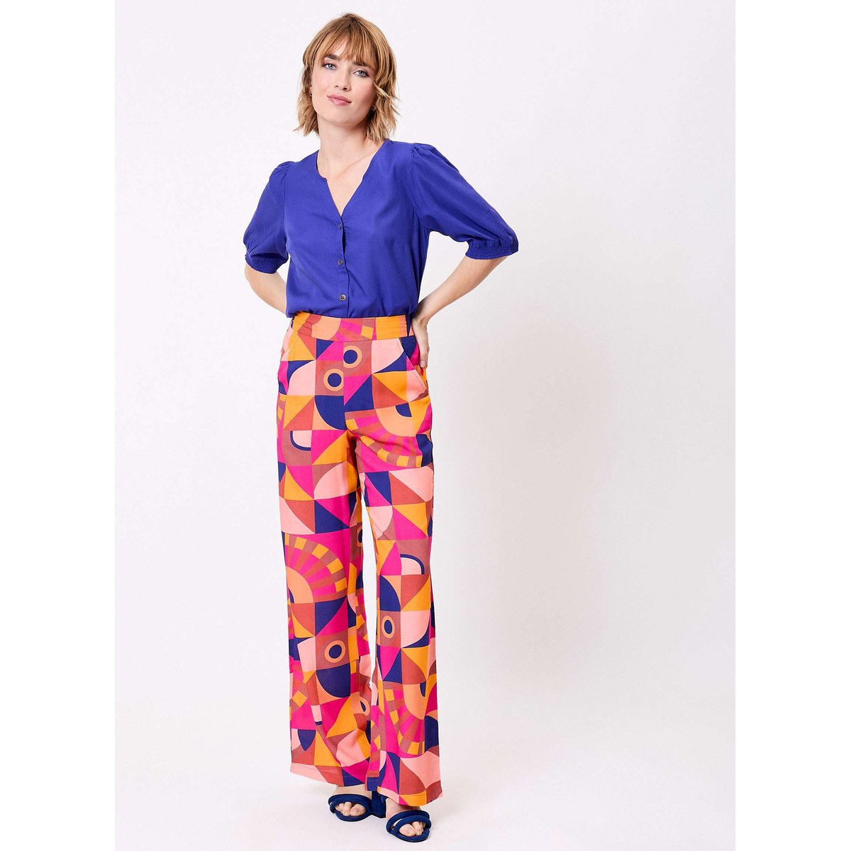 Pantalon fluide ample imprimé ESTIA rose maimuna, LA FIANCÉE