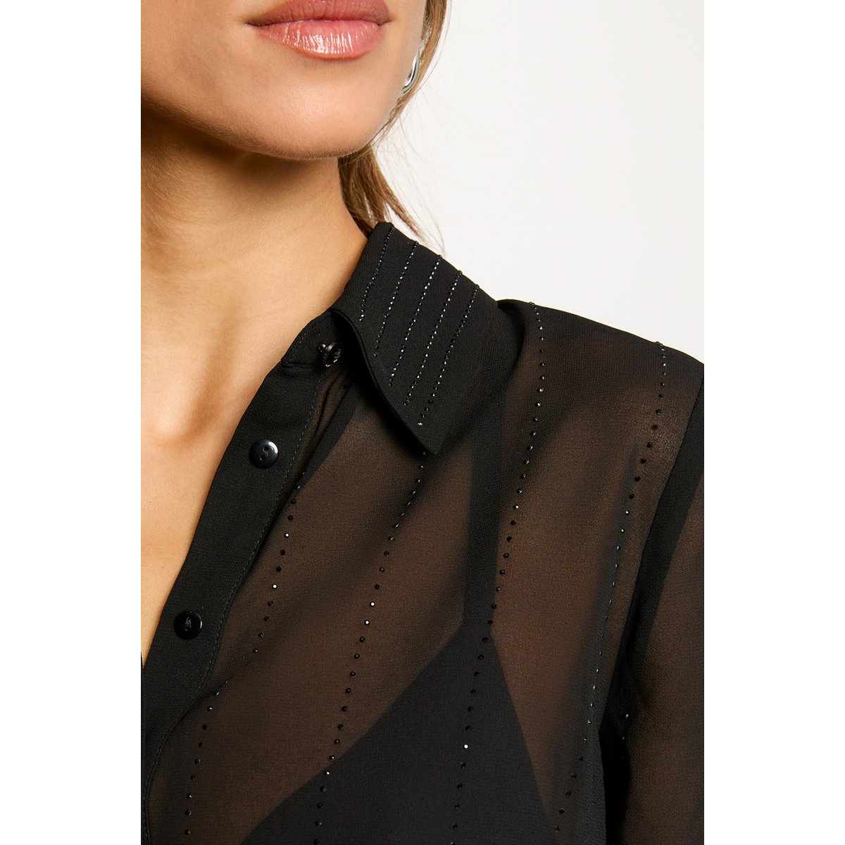 Chemise droite strass noir, MORGAN