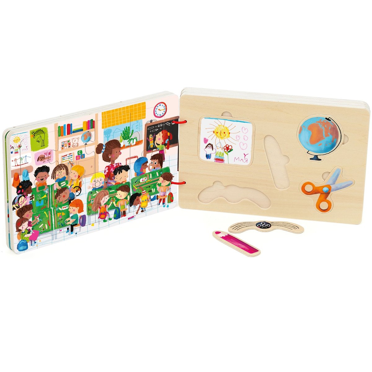 Livre puzzles en bois jaune (les activités), VILAC