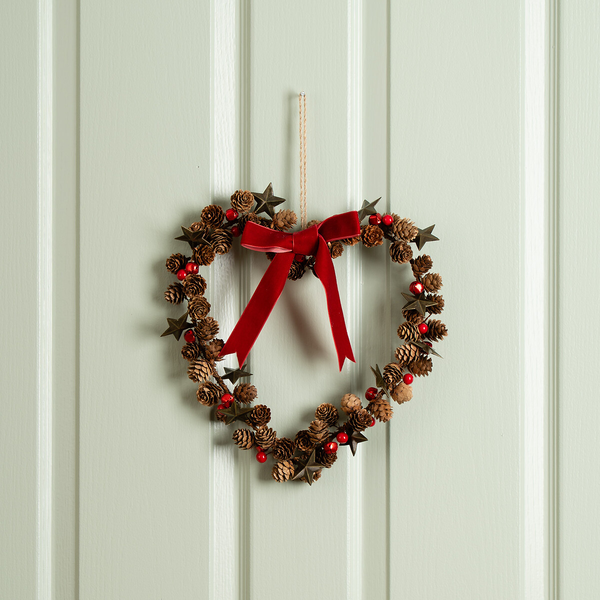 37cm Pine Cone & Bell Heart Hanging Decoration brown , SO'HOME