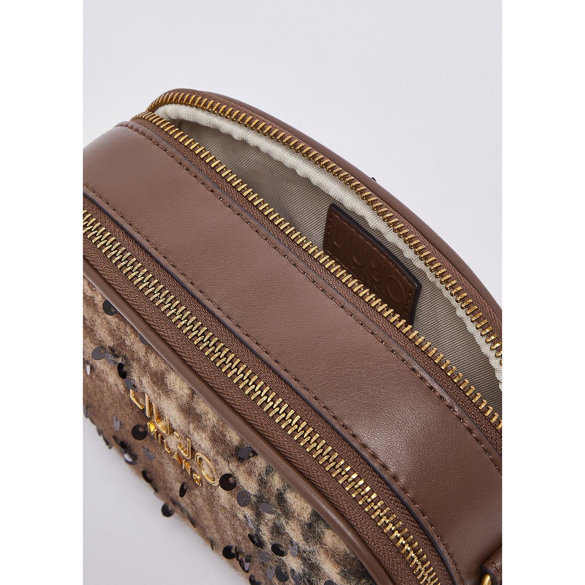 Sac bandoulière à carreaux format petit marron foncé, LIU JO