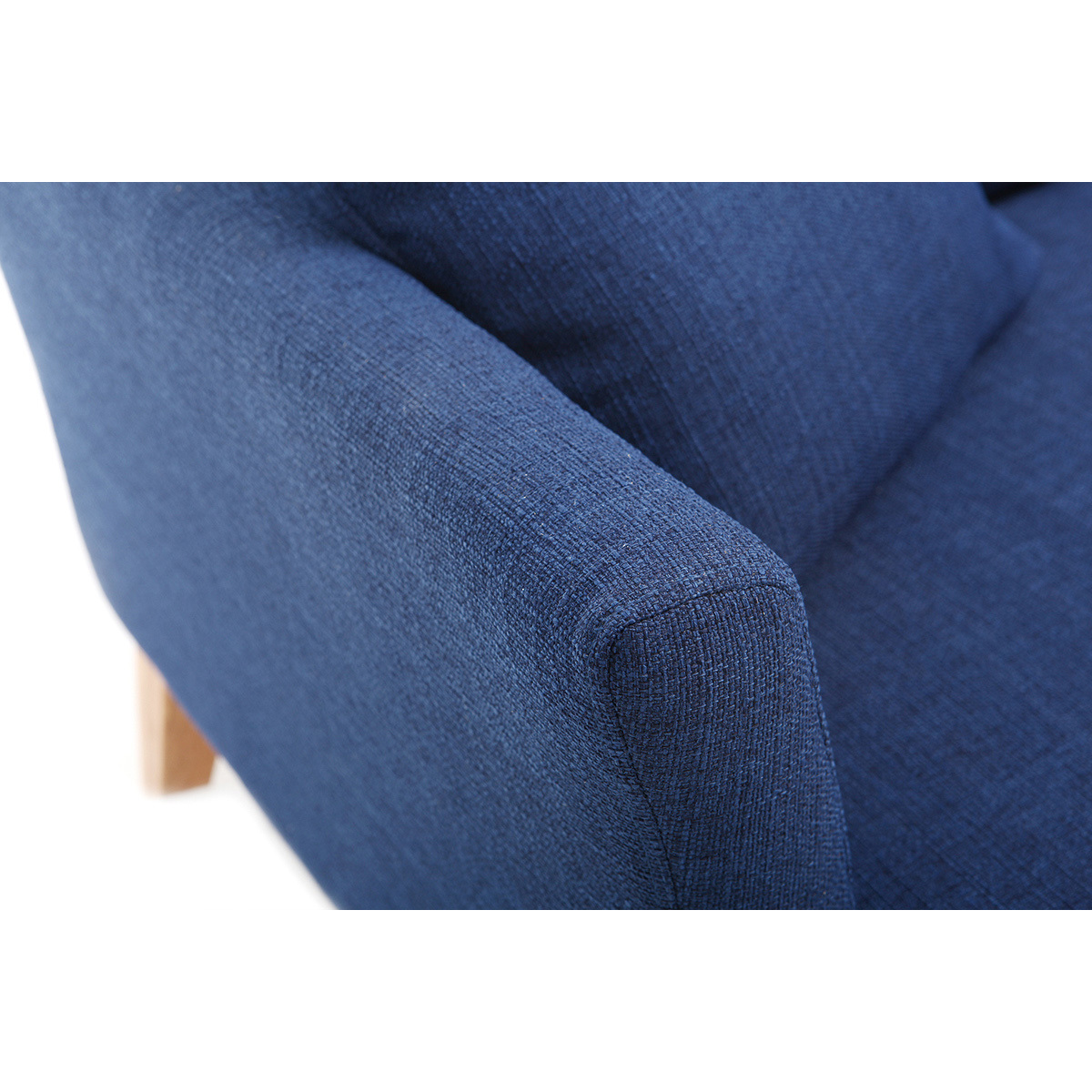 Canapé scandinave déhoussable 2 places en tissu chenille terre brûlée et bois clair OSLO bleu marine, MILIBOO
