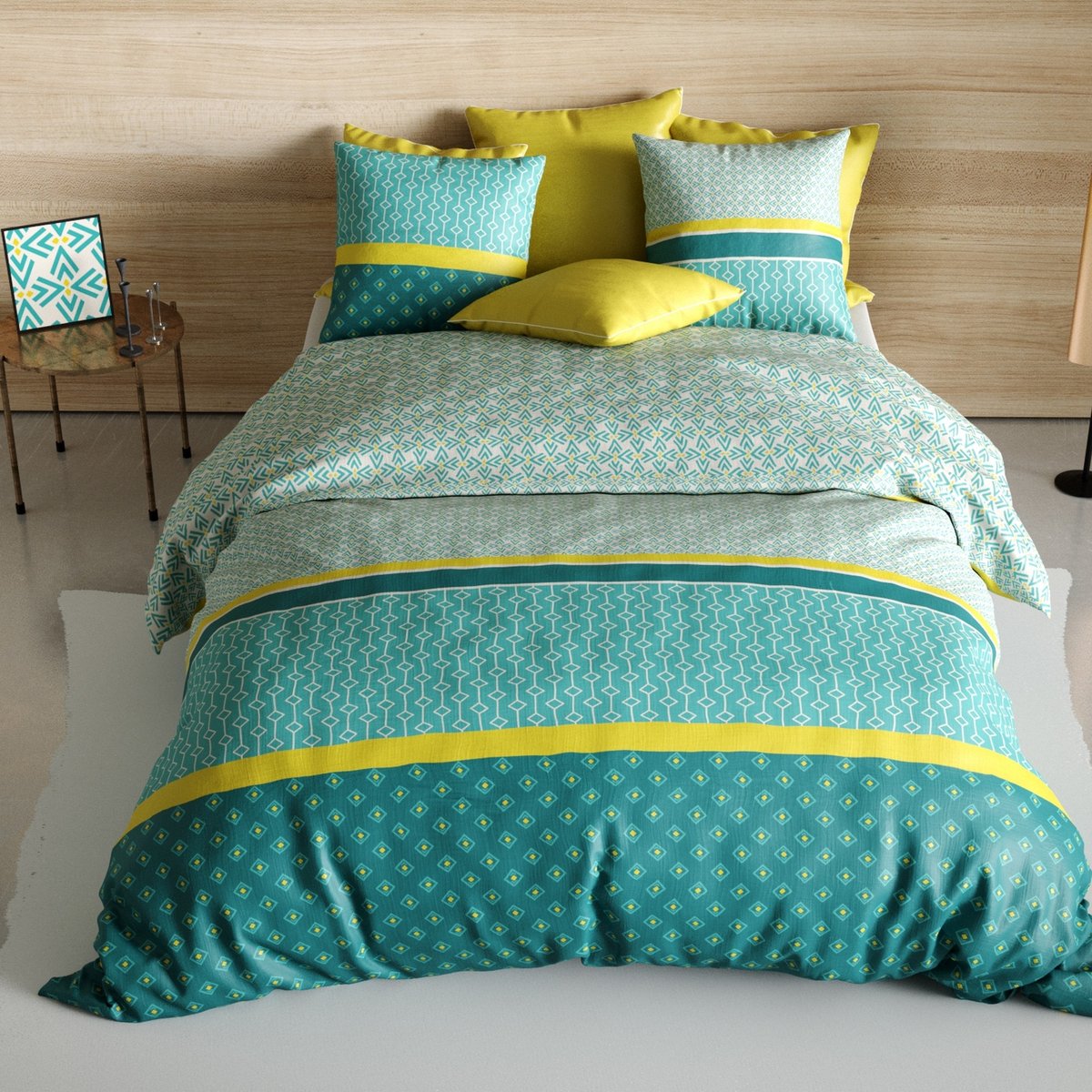 Parure de lit - Housse de couette + taie 100% Coton 57 fils vert, EDEN
