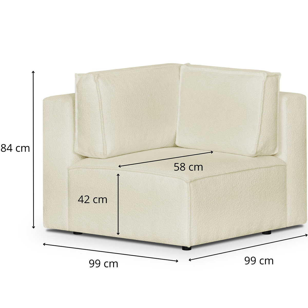 Canapé d'angle droit convertible 8 places en tissu bouclé - HARPER MOD ecru, HOMIFAB