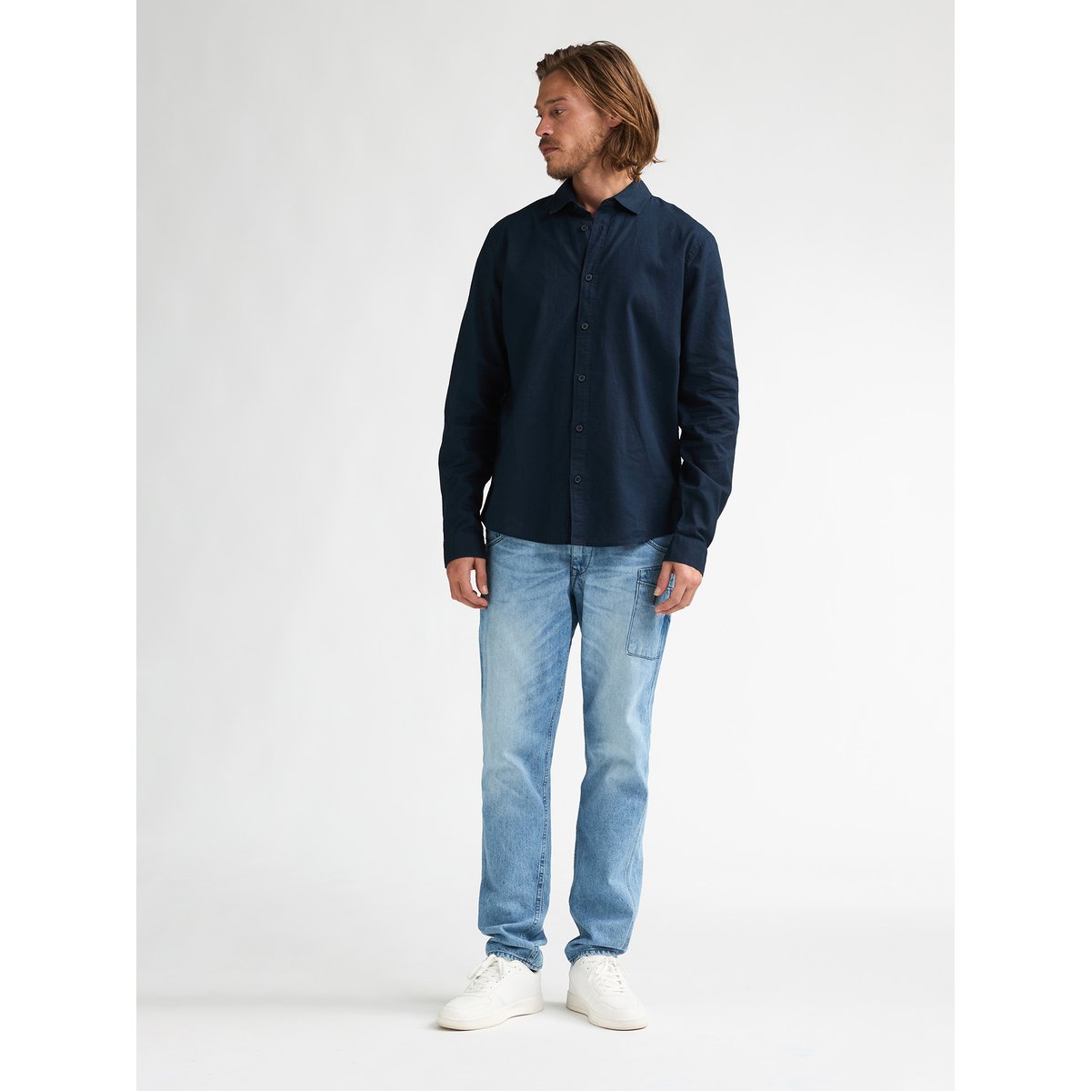 Chemise en mélange de lin uni canyonero bleu navy blue, PETROL INDUSTRIES