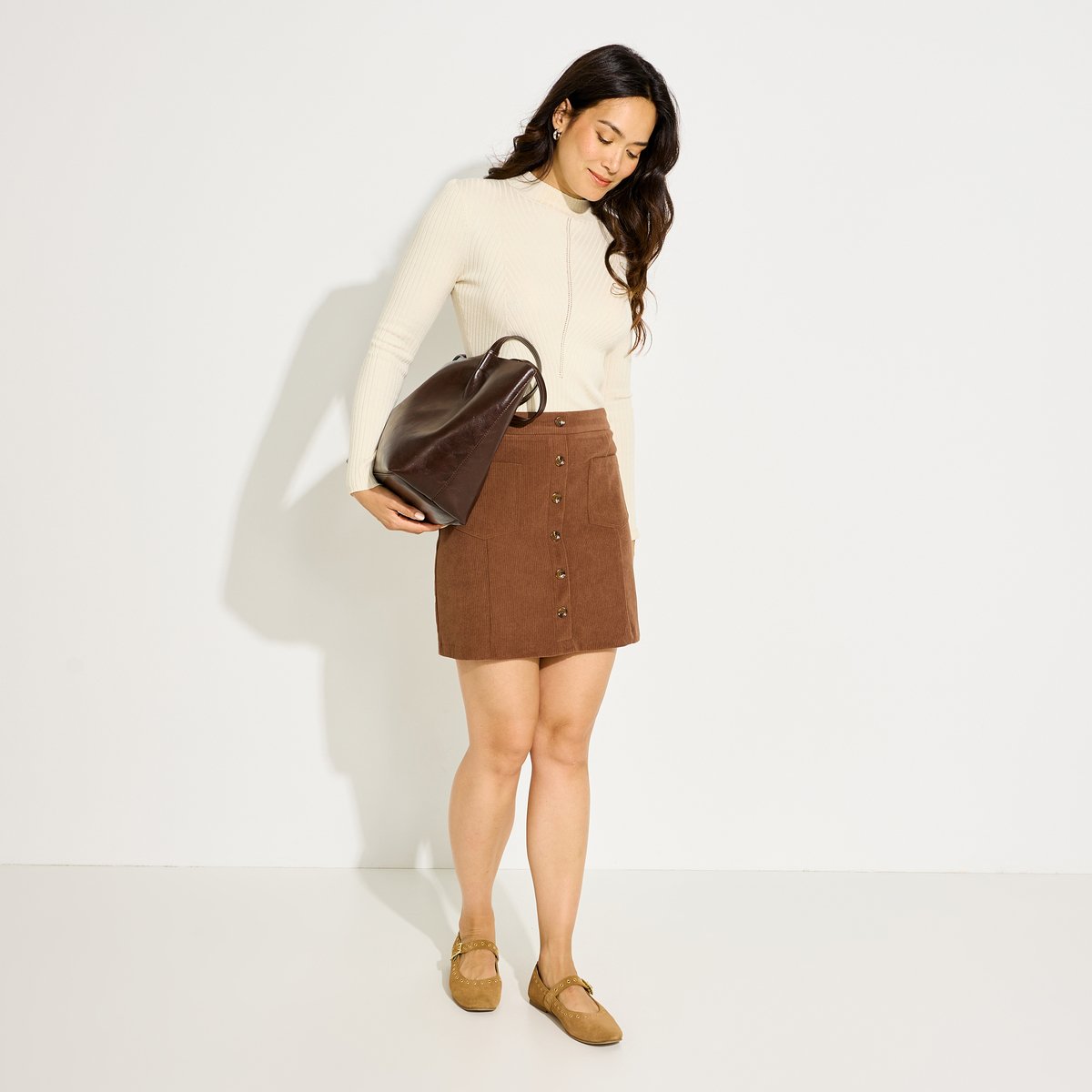 Jupe courte en velours marron, GRAIN DE MALICE