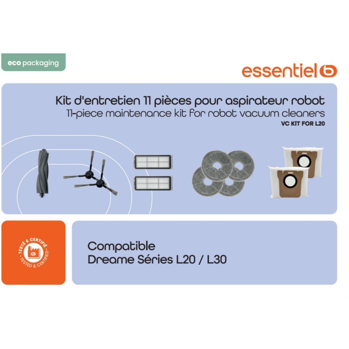 Kit accessoires entretien complet compatible DREAME L20 Ultra, L20 Ultra Complete, L30 Ultra couleur unique, ESSENTIEL B