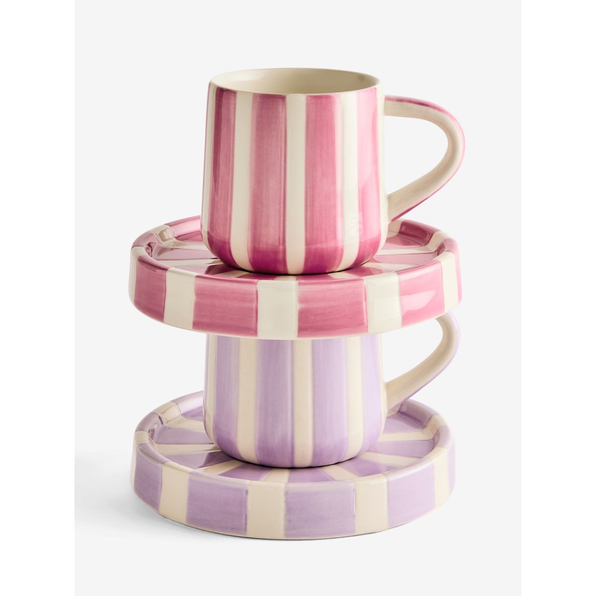 Tasse et soucoupe rayée, lot de 2 rose/violet, NEXT