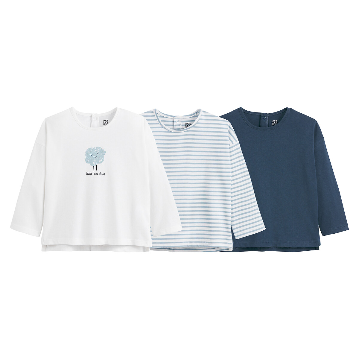 Lot de 3 T-shirts manches longues bleu/blanc, LA REDOUTE COLLECTIONS